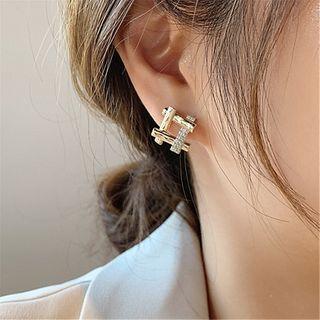 Rhinestone Ear Stud 1 Pair - S925 Silver Needle - Gold - One Size
