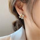 Rhinestone Ear Stud 1 Pair - S925 Silver Needle - Gold - One Size