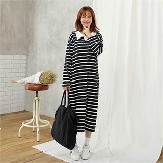 Slit-side Stripe Long Polo Dress