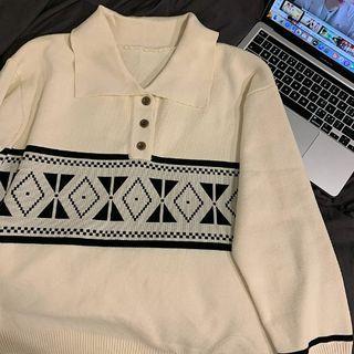 Pattern Polo Sweater Beige Almond - One Size