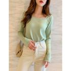 Long-sleeved Square-neck Plain Top
