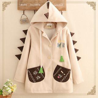 Dinosaur Embroidered Applique Woolen Coat