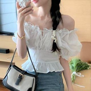Short-sleeve Off Shoulder Ruffled Blouse White - One Size