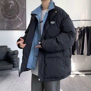 Mock Two-piece Denim Panel Padded Zip-up Jacket