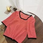 Square-neck Knit Top Red - One Size