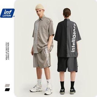 Unisex Colorblock Loose-fit Shirt / Lettering Shorts