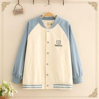 Color Block Bear Embroidered Jacket