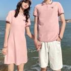 Couple Matching Short-sleeve Bee Embroidered Collared T-shirt / Mini Dress / Plain Shorts