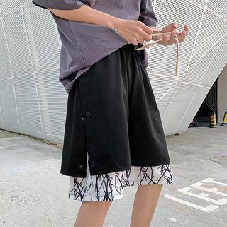 Mock Two Piece Snap-button Sweat Shorts