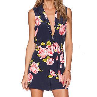 Sleeveless Floral Print Chiffon Playsuit