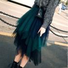 Midi A-line Mesh Skirt Blue - One Size