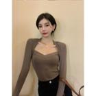 Long-sleeve Square-neck Fitted Top