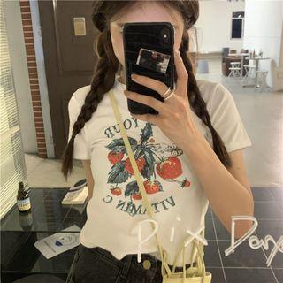 Short-sleeve Graphic Print Cropped T-shirt White - One Size