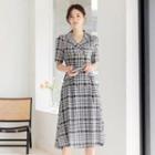 Double-breasted Plaid Long Flare Dress