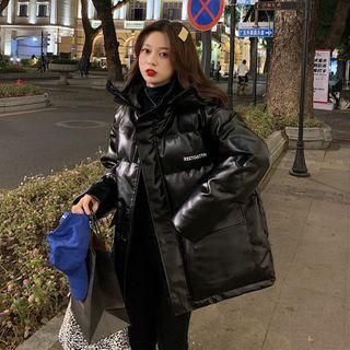Lettering Padded Coat Black - One Size
