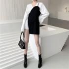 Bell-sleeve Mini Sheath Dress / One-shoulder Mini Overall Dress