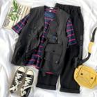 Elbow-sleeve Striped T-shirt / Wide-leg Pants / Cargo Vest