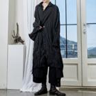 Crinkled Long-sleeve Slit Long Shirt