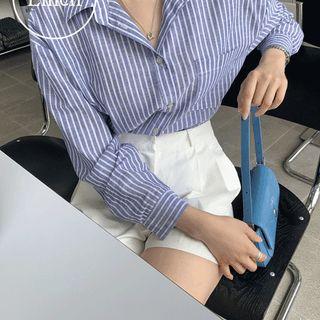 Long-sleeve Stripe Linen Blend Shirt