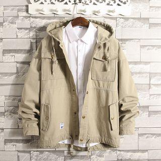 Plain Hooded Button Jacket