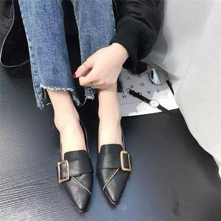 Buckled Faux-leather Pointy-toe Flats