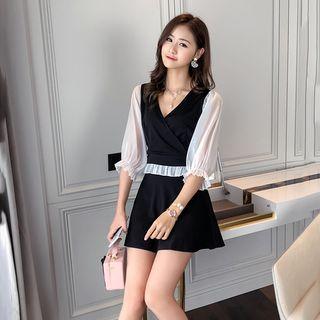 Set: 3/4-sleeve Blouse + A-line Mini Skirt