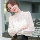 Stand-collar Long Sleeve Lace Blouse