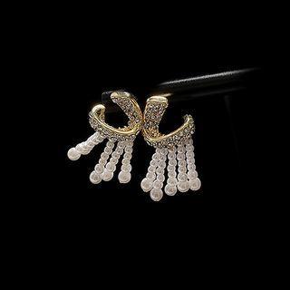 Rhinestone Beaded Stud Earring 1 Pair - Earring - Gold - One Size