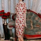 Short-sleeve Slit-side Sheath Dress