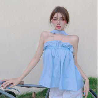 Halter Ruffle Trim Camisole Top