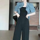 Denim Drawstring Jacket / Sleeveless Wide-leg Jumpsuit