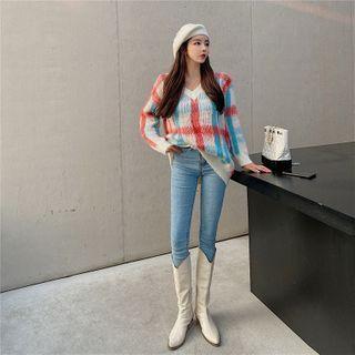 Plaid Sweater Check - Blue & Red & White - One Size