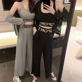 Lettering Tank Top / Hooded Jacket / Lettering Wide Leg Pants