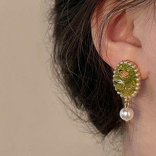 Flower Faux Pearl Alloy Dangle Earring 1 Pair - Green - One Size
