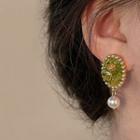 Flower Faux Pearl Alloy Dangle Earring 1 Pair - Green - One Size