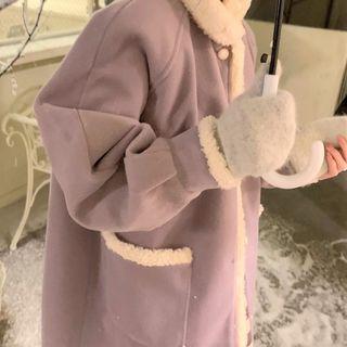 Fluffy Trim Button-up Jacket Light Purple - One Size