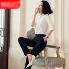 3/4-sleeve Blouse / Dress Pants / Fitted Skirt / Set