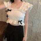 Ruffle Trim Bow Cropped Top