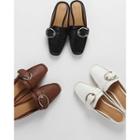 Square-toe Buckle Open-back Loafers