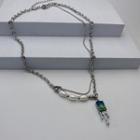 Gradient Faux Crystal Faux Pearl Pendant Stainless Steel Necklace Blue & Green & Silver - One Size