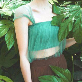 Plain Mesh Panel Sleeveless Top