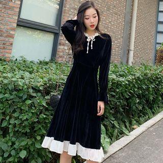 Flare-cuff Ruffle Collar Midi A-line Dress
