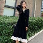 Flare-cuff Ruffle Collar Midi A-line Dress