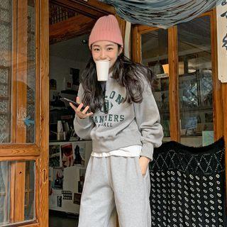 Drop-shoulder Fleece Letter Hoodie