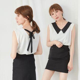 Two Tone Bow-back Sleeveless Top White - One Size