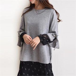 Ribbon-detail 3/4-sleeve Knit Top