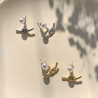 925 Sterling Silver Faux Pearl Knot Drop Earring