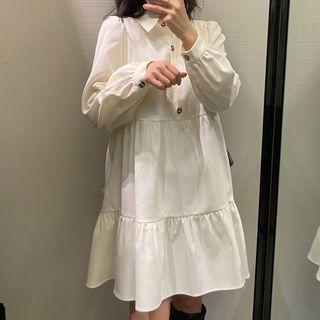 Puff-sleeve Corduroy Mini Dress