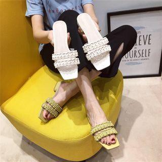 Woven Strap Block Heel Slide Sandals