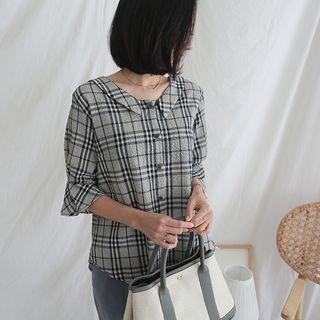 Collar-detail Checked Blouse